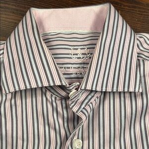Bugatchi Uomo size 16/40 Men's Striped Dress Shirt - cuff links shirt Pink blue